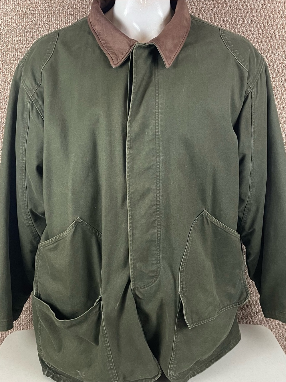 Vtg American Eagle Barn Chore Jacket XL Olive Flannel Blanket Lined Leather 90s